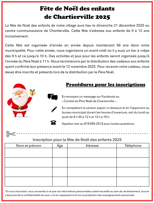 Fête de Noël des enfants de Chartierville 2025