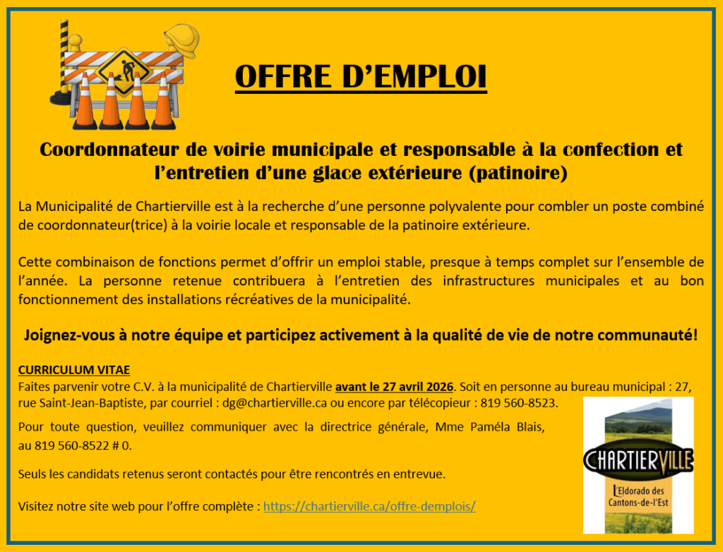 Offre d'emploi toujours à combler!